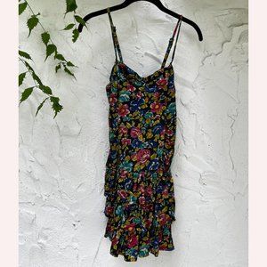 Billabong Floral Spaghetti Strap Princess Seam Ruffled Drop Waist Mini Dress - M